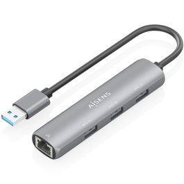 Aisens USB-A Docking Station con Ethernet Gigabit y 3 puertos USB-A, Gris